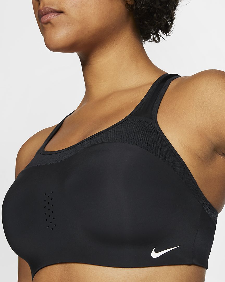 Nike Alpha women's high support sports bra in black, breathable fabric